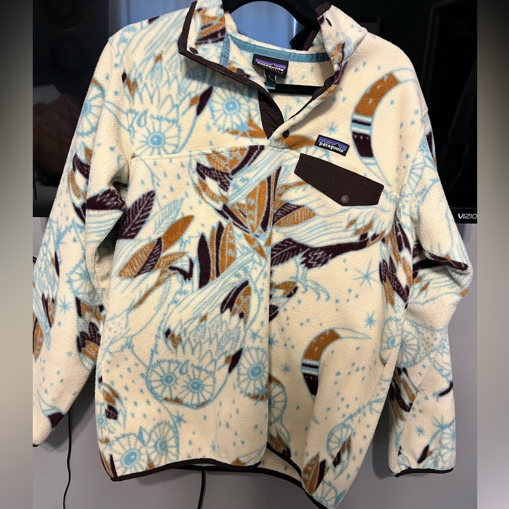 Vintage Patagonia Fleece Synchilla Jacket Rare Owl Creature Pattern multicolor